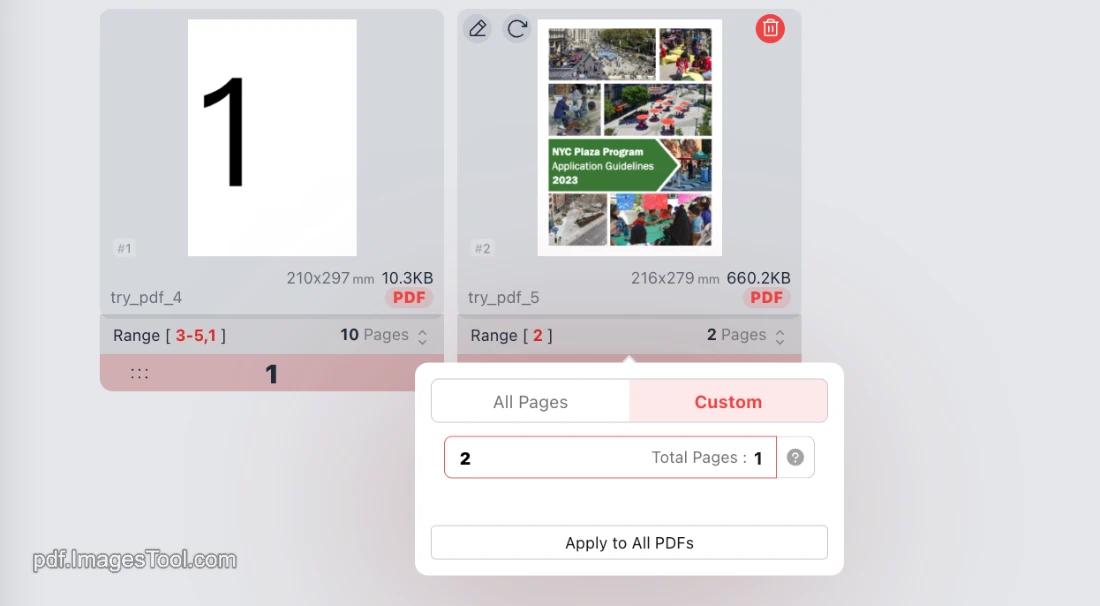 Set the page number of the pdf and merge it